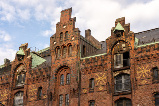image of red hamburg warehouse district buildings, hamburg, germany