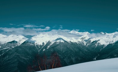 Beautiful winter landscape in the mountains of the Caucasus.