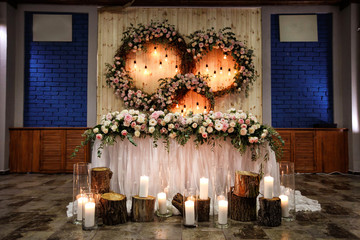 Decor for a holiday or wedding. bride and groom table. 