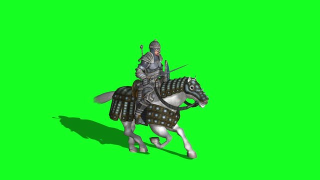 Medieval Knight  Ride Horse and make fight With Swords And Shield - animation on green screen