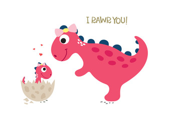 Happy dinosaur with baby dino - 328676102