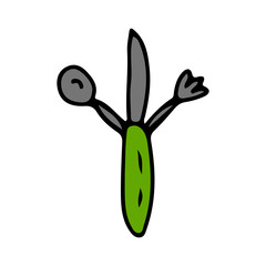 Folding knife, spoon and fork in cartoon style on an isolated white background. Travel and camping. Stock vector illustration