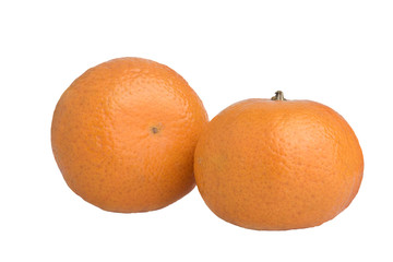  two ripe tangerines on a white background
