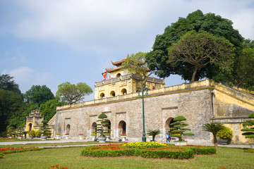 Fototapeta na wymiar View of the southern gate Doan Mon of the ancient city fortress Thang Long. Hanoi, Vietnam