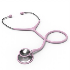 Pink stethoscope isolated on white. Medical device.