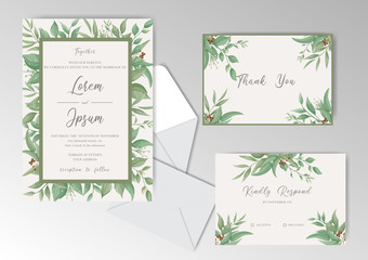 Greenery Floral Frame Wedding invitation card template