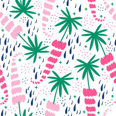 pink and red lupins vector seamless pattern illustration
