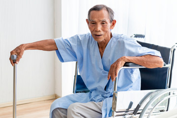 Senior man patient in his wheelchair in the hospital.