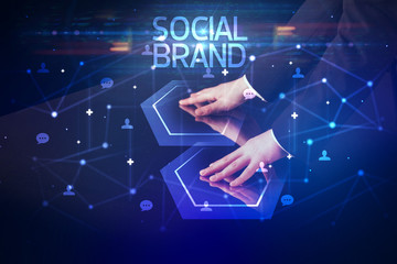 Navigating social networking with SOCIAL BRAND inscription, new media concept