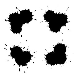 Set Black Blob Isolated on White. Ink splash. Brushes droplets. Digitally Generated Image. Illustration, EPS 10.
