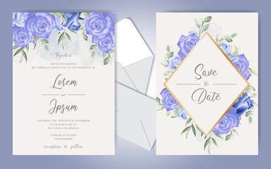 Elegant Wedding Invitation Set Template with Watercolor Roses and Leaves