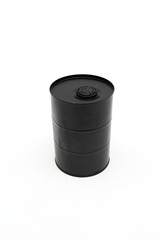 a black barrel of oil on a white background. Ecology and environment. The problem of oil pollution. The oil crisis, the fall in oil prices