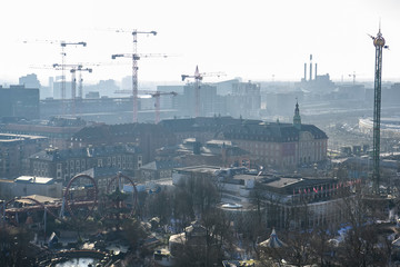 Aerial view of Copenhagen from the top of tower of Copenhagen City Hall. Copenhagen, Denmark. February 2020