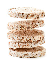 Round crispbread fly on a white. Isolated