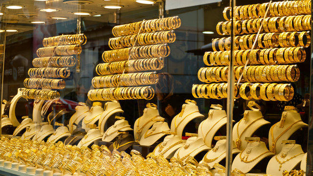 ERZURUM, TURKEY - 02 MARCH, 2020 :  Erzurum jewelers bazaar. Also known as stone  stores. The rise in gold prices has reduced interest in sellers.