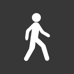 Man walk. White flat simple vector icon with shadow on a black background.
