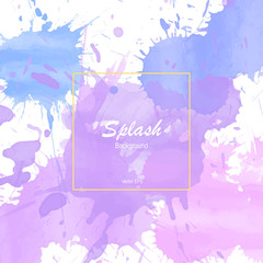 Splash blue purple on white paper background. Abstract watercolor. Vector illustration. Texture on white backdrop.Print