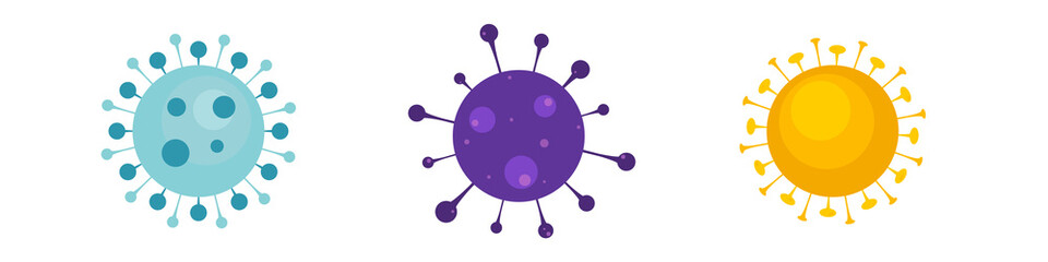 Virus, bacteria, microbes icon. Set vector bacteria sign in flat style. Microbe bacteria icon isolated on white background. - obrazy, fototapety, plakaty
