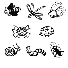  Vector illustration. Drawn abstract insects on a white background.