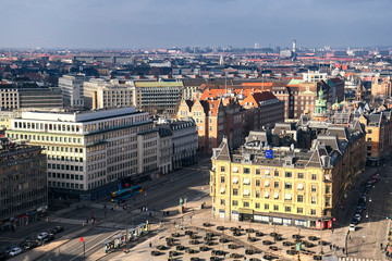 Aerial view of Copenhagen from the top of tower of Copenhagen City Hall. Copenhagen, Denmark....