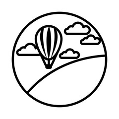 landscape scene with balloon air hot line style icon