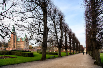 View to Rosenborg Slot Castle and the Kings Garden in Copenhagen, Denmark. February 2020