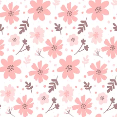 Stickers pour porte Rose clair Modèle sans couture florale de vecteur. Fleurs et feuilles.