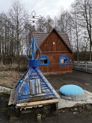 wooden font in winter