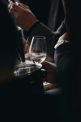 White and rose wine tasting close up view. Drop wine carafe.