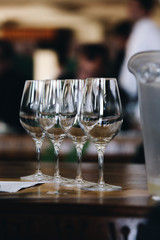 White and rose wine tasting close up view. Drop wine carafe.