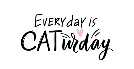 Cat quote isolated on white background. Hand drawn kitten lettering.