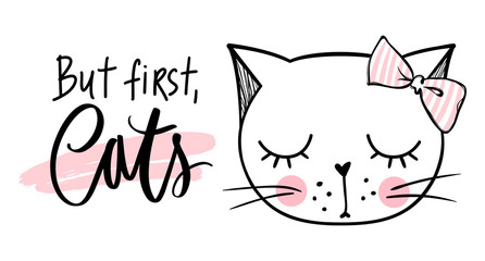 Vector cute cat illustration. Hand drawn Stylish kitten. Doodle Kitty.