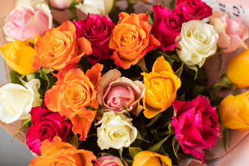 Close-up beautiful roses. Spring, summer, flowers, color concept. Flower delivery