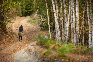 Hiker girl in beautiful natural setting, freedom, adventure concept