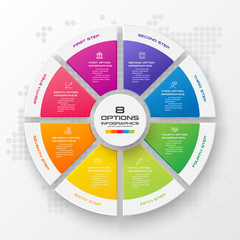 Circle infographic template with 8 options,Vector illustration.