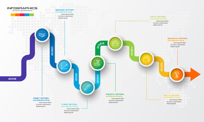 Timeline infographic template,Business concept with 7 options,Vector illustration.