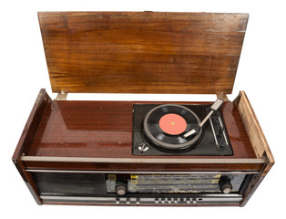 Vintage radio-gramophone on white