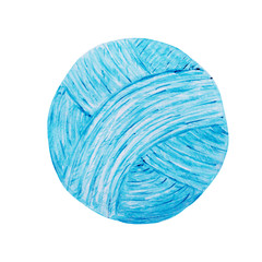 Watercolor Wool Yarn Cute Knitting and Crocheting. Hand drawn bright light blue balls of yarn for knitting isolated on white background.