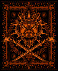 vector illustration Oni mask scary face Good for print on demand.