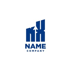 NX monogram logo with a negative space style arrow up design template