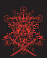 vector illustration Oni mask scary face Good for print on demand.