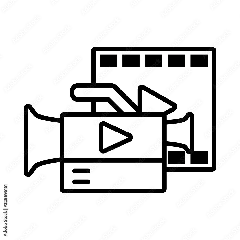 Sticker media player with video camera on white background