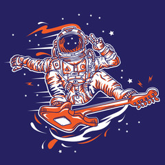 Astronaut Guitar Surfing in Space Vector Illsutration 