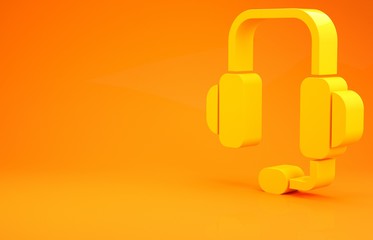Yellow Headphones icon isolated on orange background. Support customer service, hotline, call center, faq, maintenance. Minimalism concept. 3d illustration 3D render
