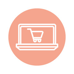 Isolated shopping cart inside laptop line and block style icon vector design
