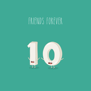 One and zero, funny numbers are friends forever. Vector graphics.