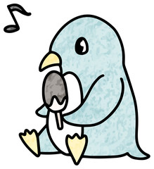 かき氷を食べるペンギンのイラスト 色鉛筆風 Wall Mural Mocha