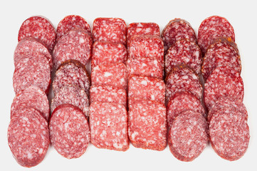 Smoked sausage in slices and in assortment