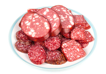 Smoked sausage slices  on a plate