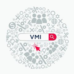 VMI mean (vendor managed invectory) Word written in search bar ,Vector illustration.